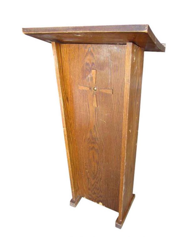 Religious Antiques - Adjustable Carved Cross Oak Lectern