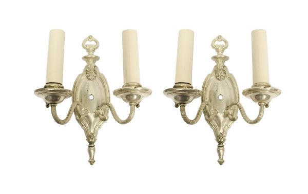 Sconces & Wall Lighting - Pair of 1910 Silver Over Brass Federal Wall Sconces