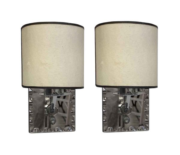Sconces & Wall Lighting - Pair of Polished Nickel Scalloped Edge Mirrored Bathroom Sconces