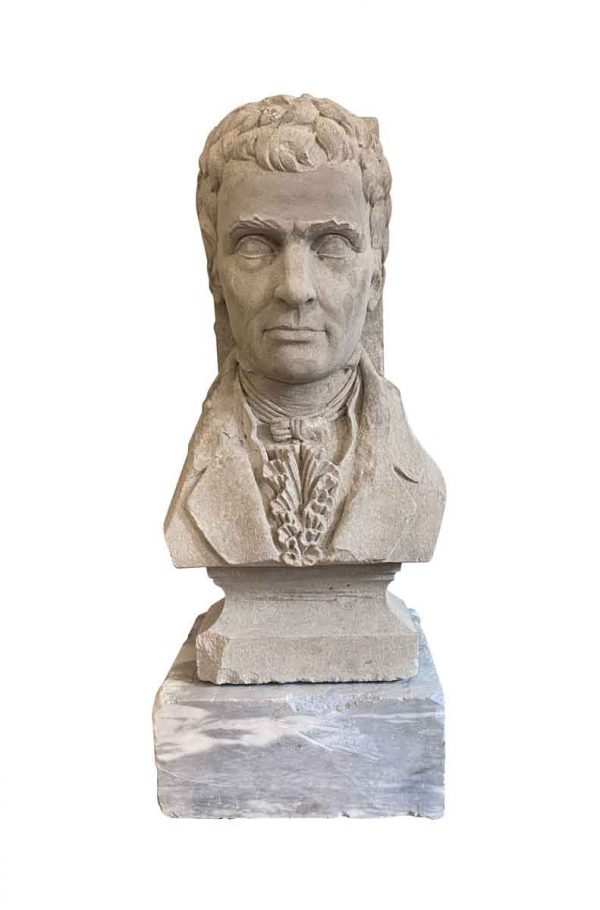Statues & Sculptures - Limestone Bust of Robert Fulton on Marble Base