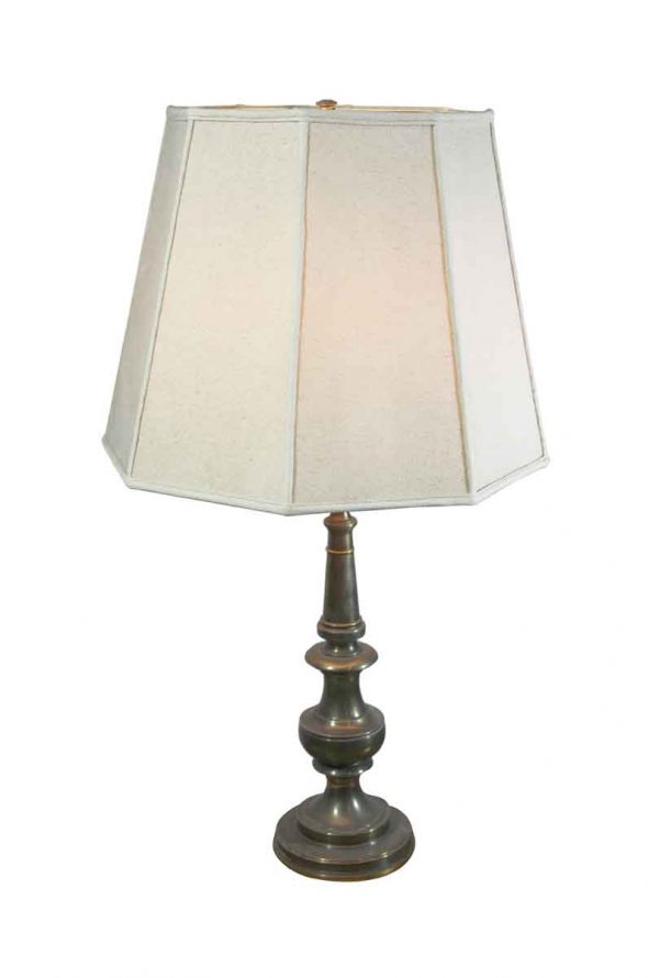Table Lamps - Vintage Brass Table Lamp with White Shade