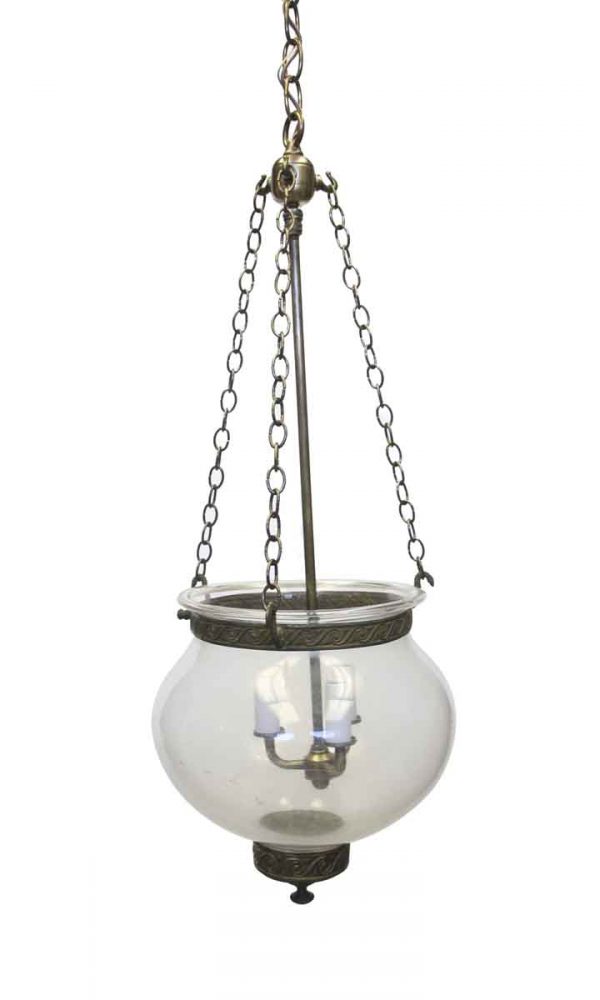 Up Lights - 19th Century Round Glass Bell Jar Pendant Light