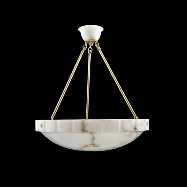 Up Lights - Art Deco Brass & Alabaster Dish Pendant Light