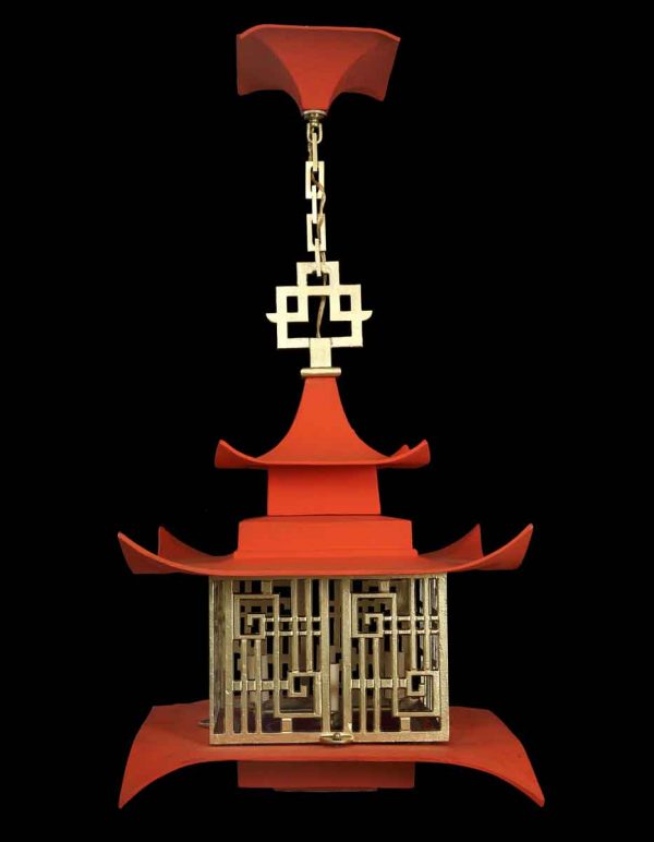 Wall & Ceiling Lanterns - Asian Red & Gold Pagoda Ceiling Lantern