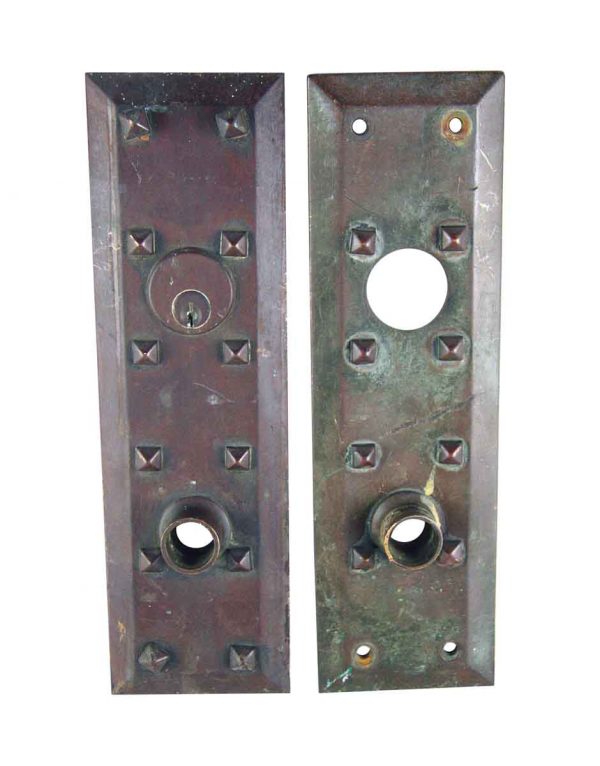 Back Plates - 10 in. Arts & Crafts Bronze Door Back Plates with Studs