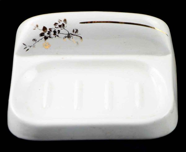 Bathroom - Antique White & Gold Floral Ceramic Surface Mount Soap Dish