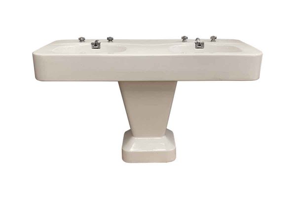 Bathroom - French Art Deco Double Basin White Pedestal Sink