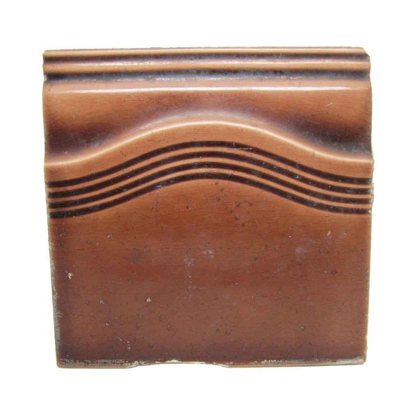 Bull Nose & Cap Tiles - Antique Brown Wavy Pattern Edge Cap Tile 6 x 6