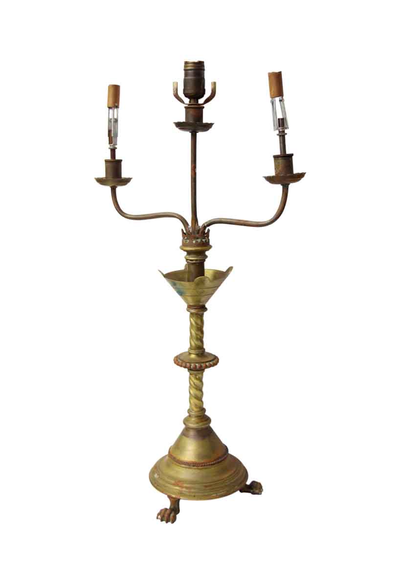 Antique Brass Table Lamp with Claw Feet