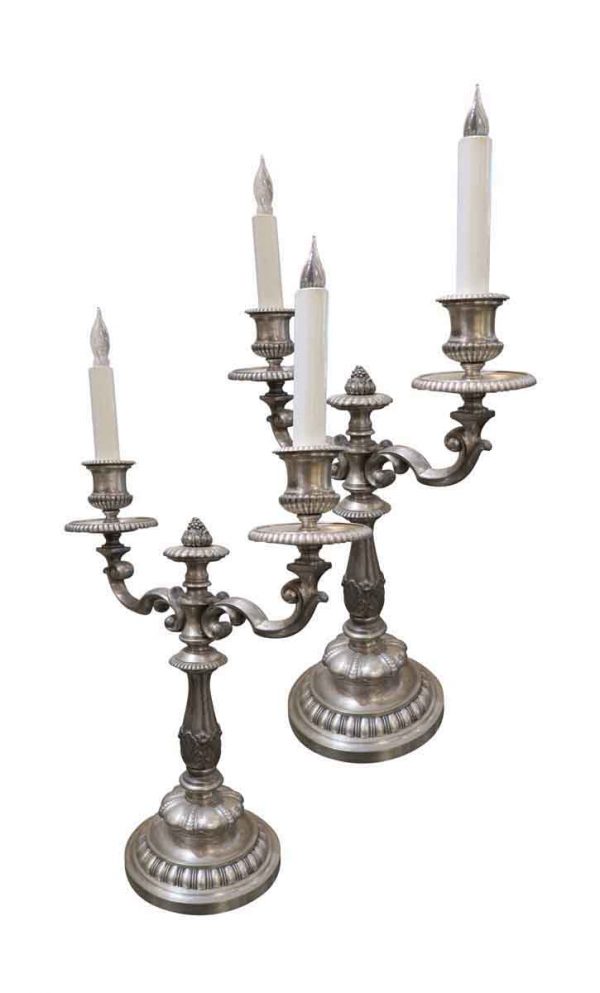 Candelabra Lamps - Antique Caldwell Silvered Bronze Table Lamps
