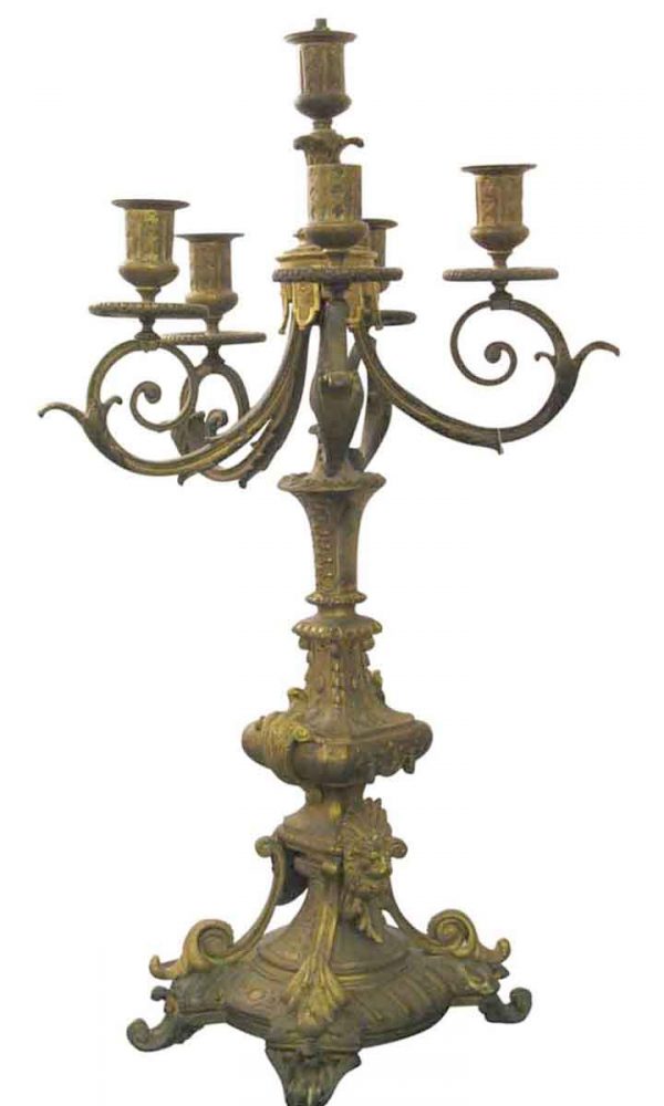 Candelabra Lamps - Antique Lion Brass Candelabra Table Lamp