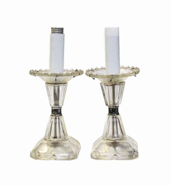 Candelabra Lamps - Pair of Petite Clear Crystal Glass Table Lamps
