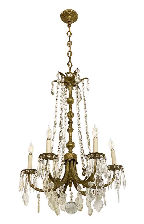 Chandeliers - French Bronze & Crystal 6 Arm Chandelier