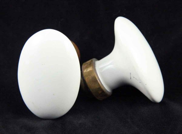 Door Knobs - Pair of Plain White Ceramic Oval Door Knobs
