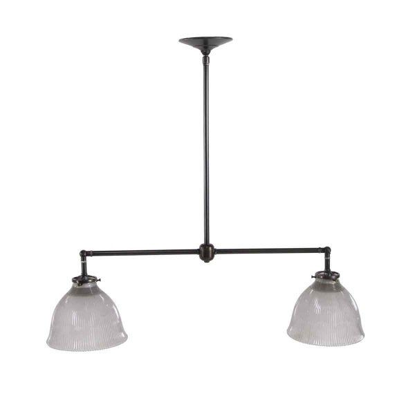 Down Lights - Frosted Holophane Double Brass Pendant Light