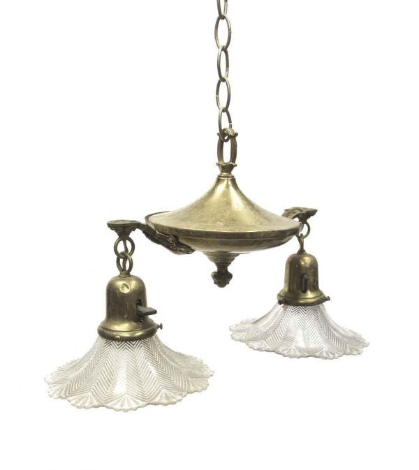 Down Lights - Victorian Brass Down Light with 2 Glass Shades