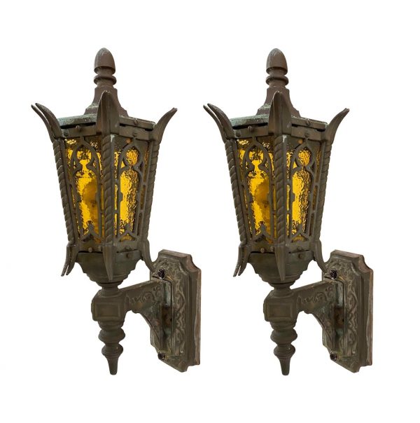 Exterior Lighting - Pair of Bronze Gothic Tudor Exterior Sconces