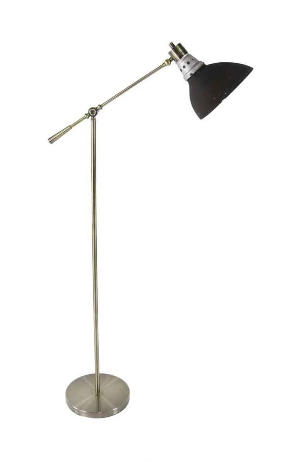 Floor Lamps - 1920s Black & Silvered Glass X-ray Shade with Brass Floor Lamp
