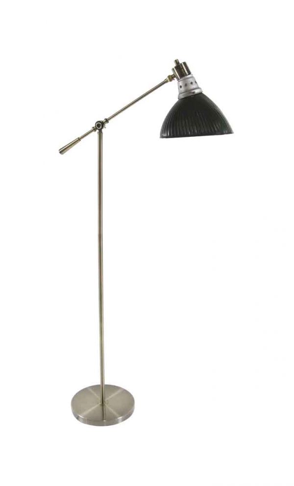 Floor Lamps - 1920s Green & Silvered Glass X-ray Shade with Brass Floor Lamp
