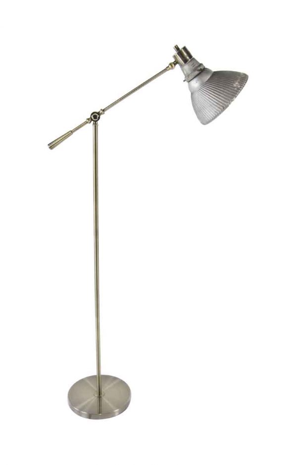 Floor Lamps - 1920s Mirrored Glass X-ray Shade with Brass Floor Lamp