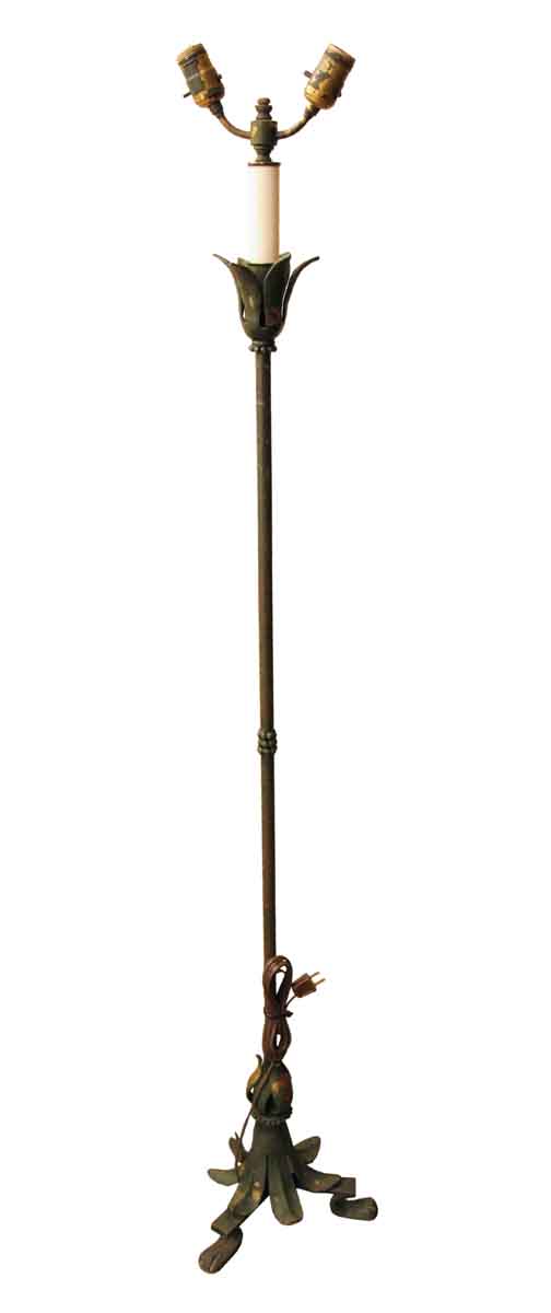 Floor Lamps - Antique Beaded Leaf Two Arms Bronze Floor Lamp