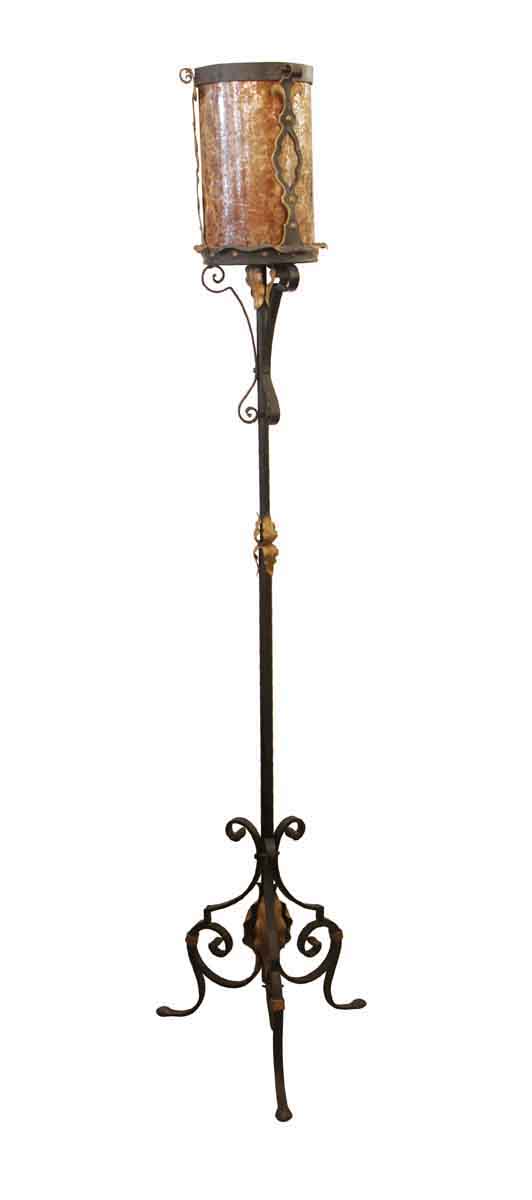 Floor Lamps - Arts & Crafts Wrought Iron Floor Lamp with Mica Shade