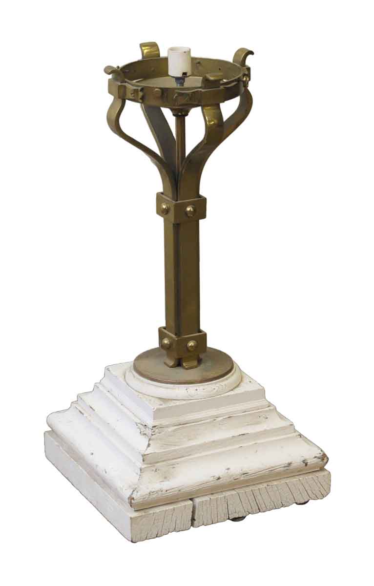 Gothic Brass Lampstand with Wooden Base