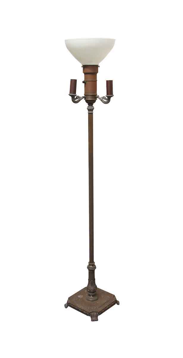 Metal Floor Lamp With White Glass Shade, Antique Brass Floor Lamps With Glass Shades