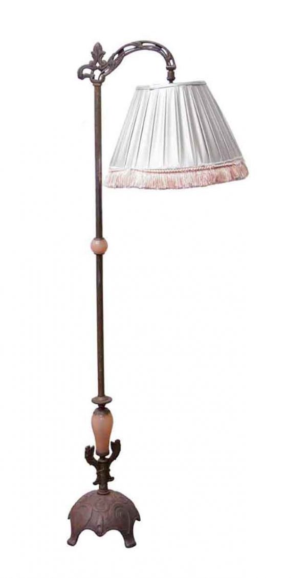 Floor Lamps - Vintage Bronze Floor Lamp with Silver & Pink Fringed Shade