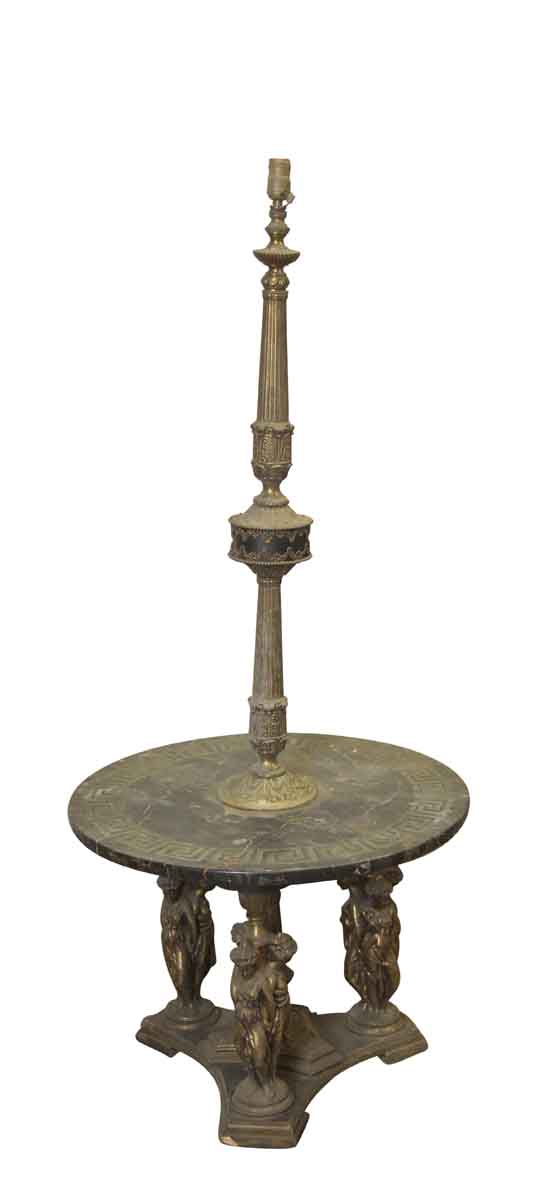 Lamp & Tables - Antique Greek Revival Marble & Brass Lamp Table