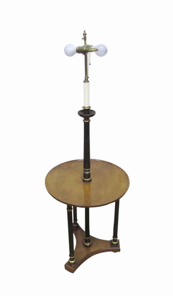 Lamp & Tables - Vintage Round Wood Table Floor Lamp
