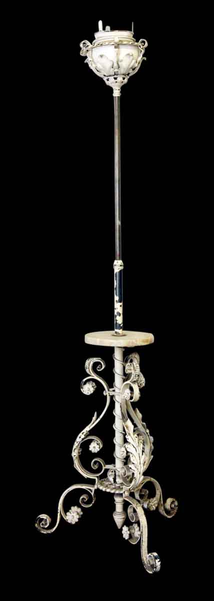Lamp & Tables - Vintage White Floral Iron & Onyx Floor Lamp
