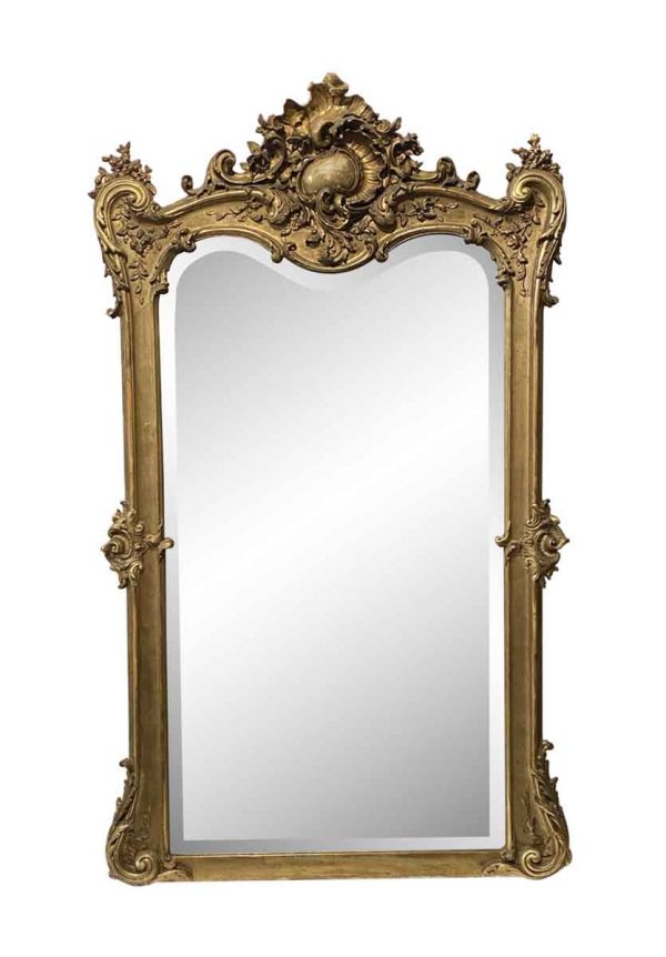 Overmantels & Mirrors - European Gesso & Hand Carved Gilt Wood Beveled Glass Mirror