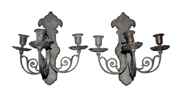 Sconces & Wall Lighting - Pair of Antique Bronze 3 Arm Wall Sconces
