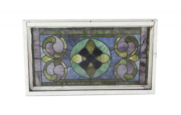 Stained Glass - Antique Stained Glass Metal Frame Window 34 x 20