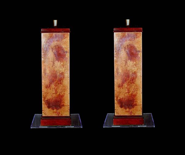Table Lamps - 1950s French Copper & Gold Wooden Table Lamps