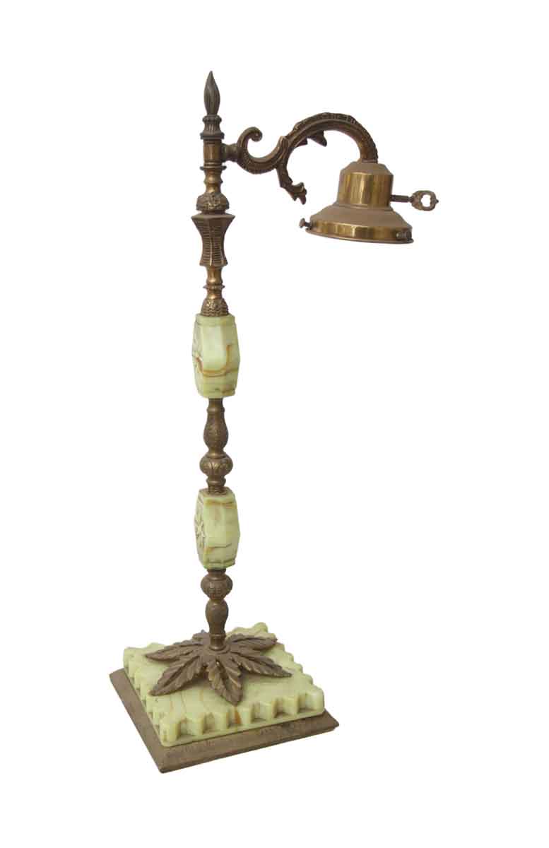 Antique Light Green Floral Marble & Brass Table Lamp