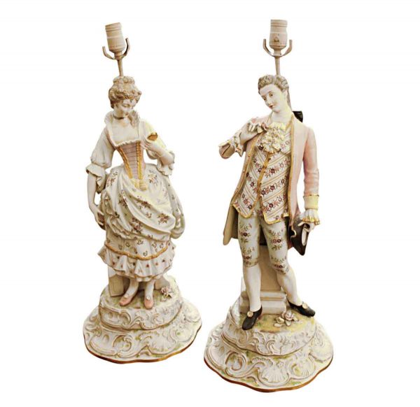 Table Lamps - Antique Victorian Figural Ceramic Table Lamps