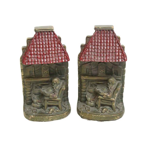 Table Lamps - Pair of 1920s Fireplace Pictorial Sculpture Table Lamps
