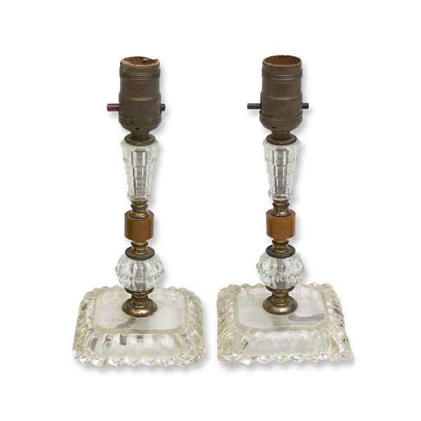 Table Lamps - Pair of 1940s Clear Glass & Brown Bakelite Vanity Table Lamps