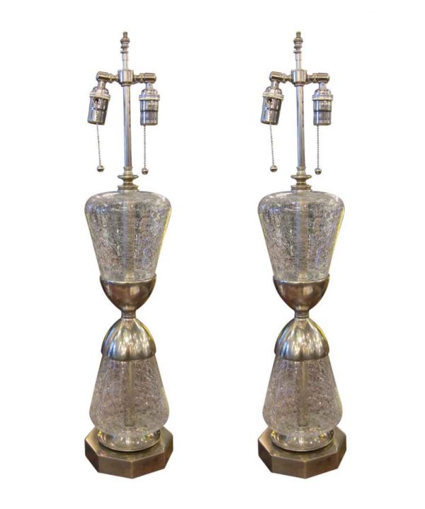 Table Lamps - Pair of 1950s Clear Crackled French Glass Table Lamps
