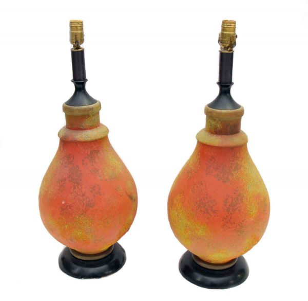 Table Lamps - Pair of 1970s Mid Century Orange Glass Table Lamps