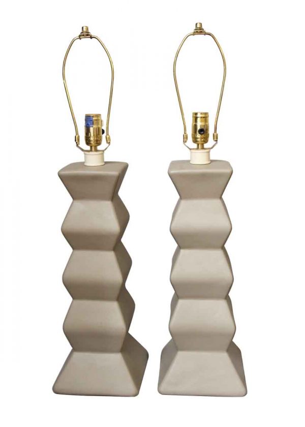 Table Lamps - Pair of Gray Modern Stacked Hexagon Table Lamps