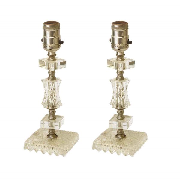Table Lamps - Pair of Traditional Clear Glass Table Lamps