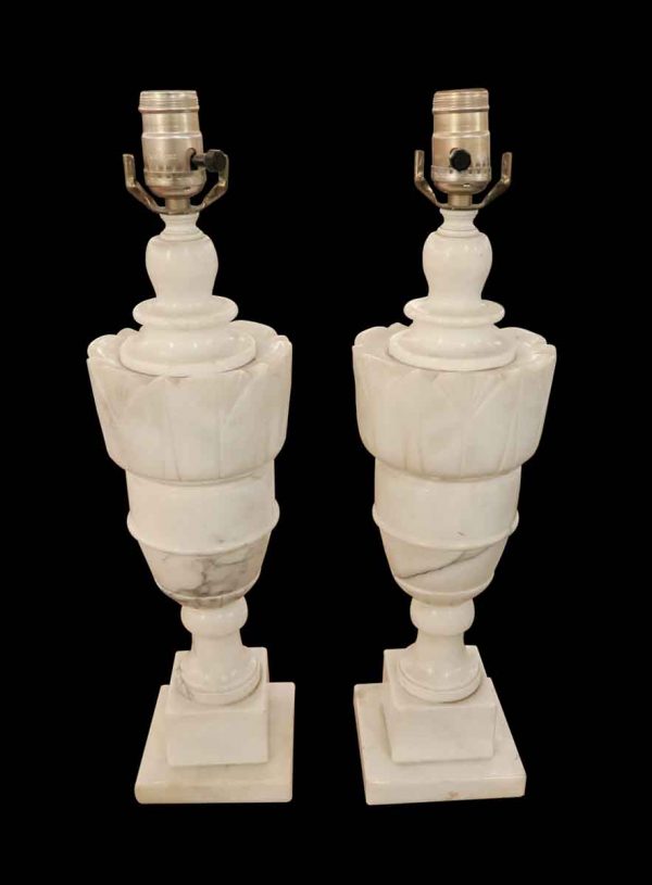 Table Lamps - Pair of White French Alabaster Table Lamps