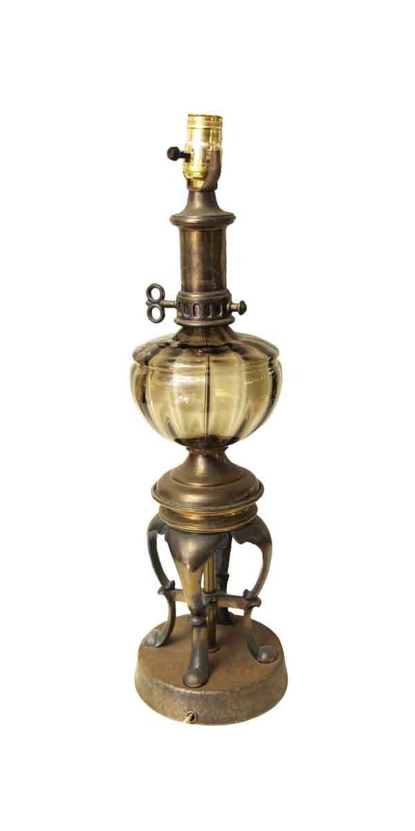 Table Lamps - Restored Traditional Brass & Brown Glass Table Lamp