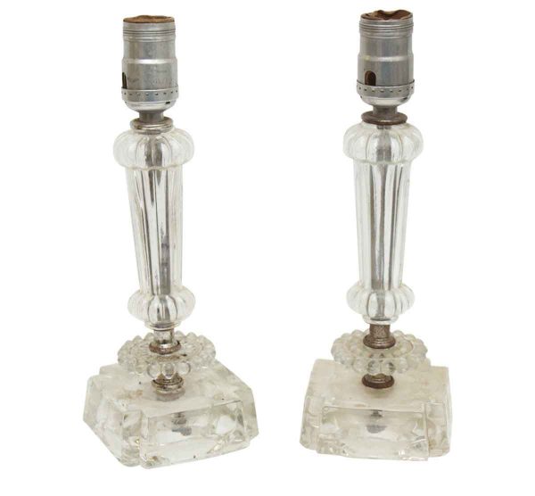 Table Lamps - Traditional Pair of 1940s Clear Glass Vanity Table Lamps