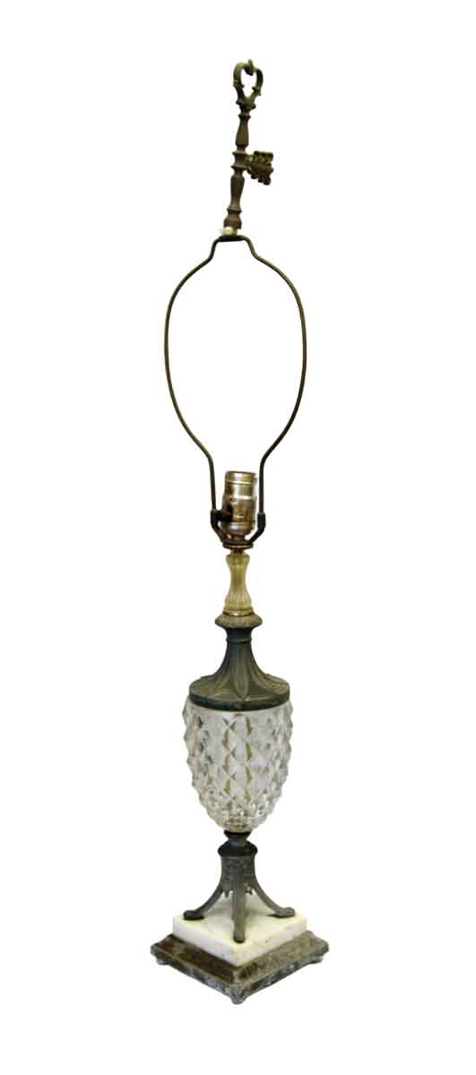 Table Lamps - Victorian Clear Glass Bronze & Marble Table Lamp