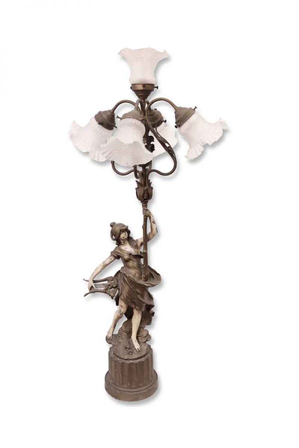 Table Lamps - Victorian Figural 5 Frosted Shades Table Lamp