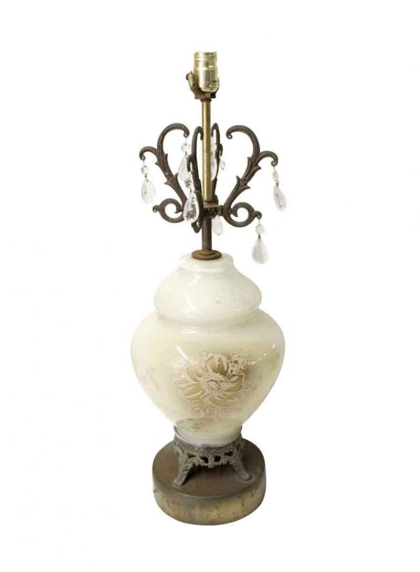 Table Lamps - Vintage White Floral Crystal & Glass Table Lamp